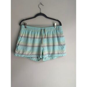 Patagonia Island Hemp Beach Shorts Teal Grey Striped Womens Medium